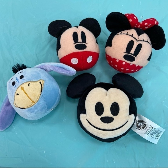 Four Emoji plushes. Mickey, Minnie, reversible Mickey and Pooh’s friend Eeyore. - Picture 2 of 4